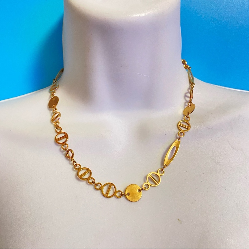 Vintage Goldtone Necklace Geometric Design 17”
